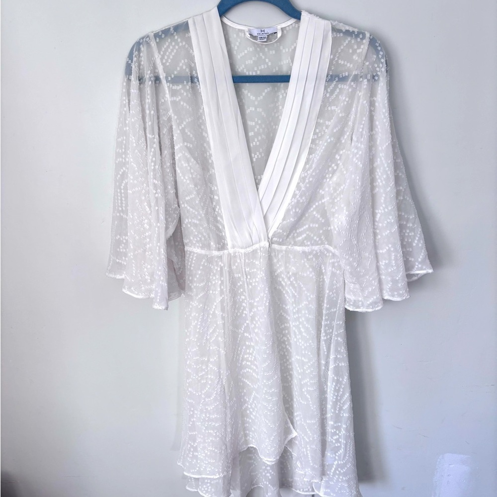 Halston Women’s Sheer Geometric Patter Snap Front Belted Bathing Suit Cover Up